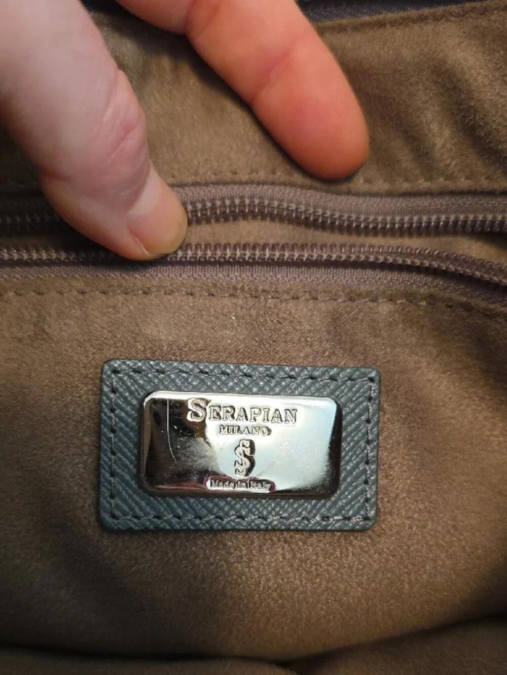 Serapian Gray Leather Messenger Bag